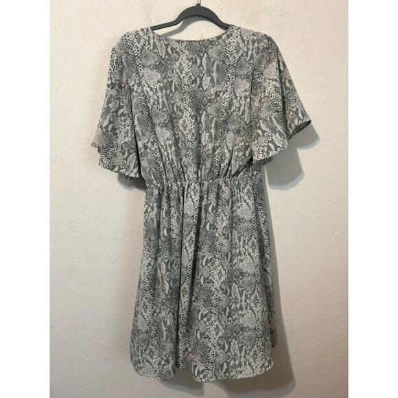 Time and Tru Sz L 12-14 Flutter Sleeve Midi Dress Tie Side Waist Lined Grey Anim - Picture 5 of 7